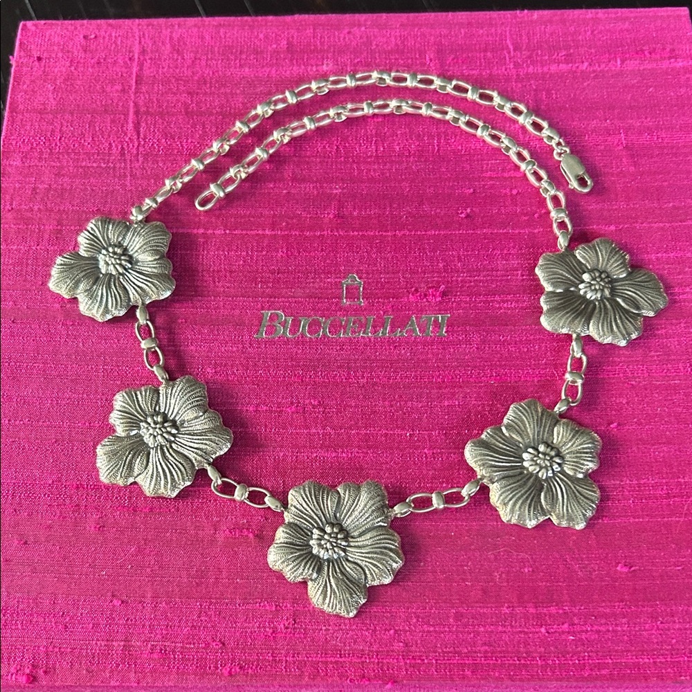 Vintage Buccellati Sterling Silver Five Flower Gardenia Necklace w/ Original Box